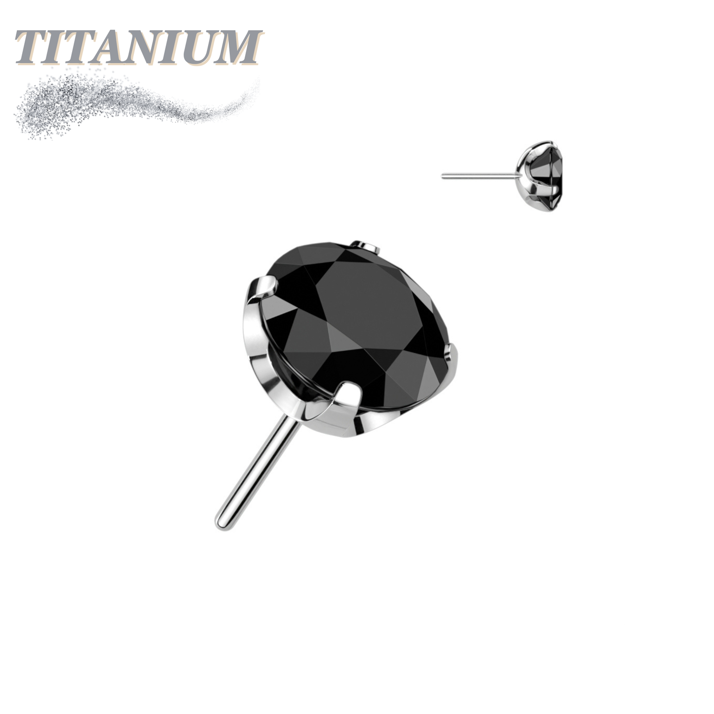 Titanium Threadless CNC Cut Round Gem in Claw Set (Top Only)