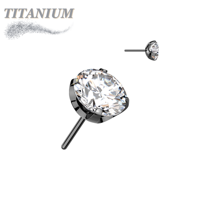 Titanium Threadless CNC Cut Round Gem in Claw Set (Top Only)