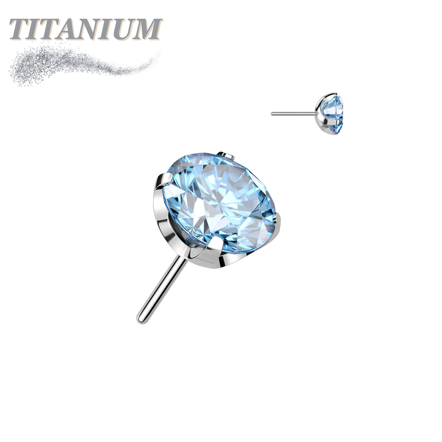 Titanium Threadless CNC Cut Round Gem in Claw Set (Top Only)