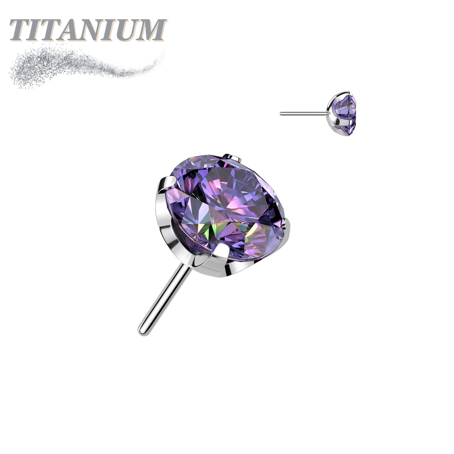 Titanium Threadless CNC Cut Round Gem in Claw Set (Top Only)