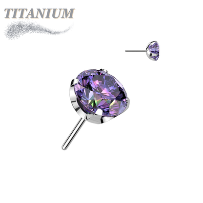 Titanium Threadless CNC Cut Round Gem in Claw Set (Top Only)