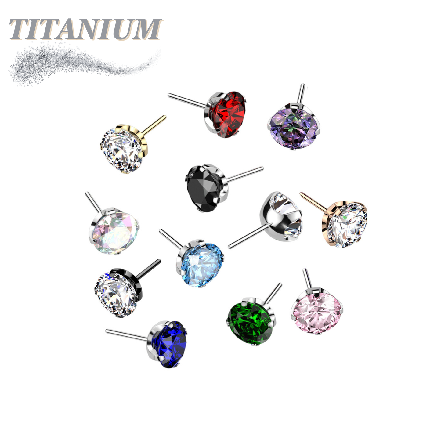 Titanium Threadless CNC Cut Round Gem in Claw Set (Top Only)