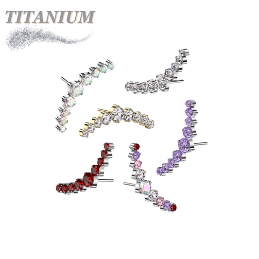 Threadless Titanium 9 CZ Curved Top Only