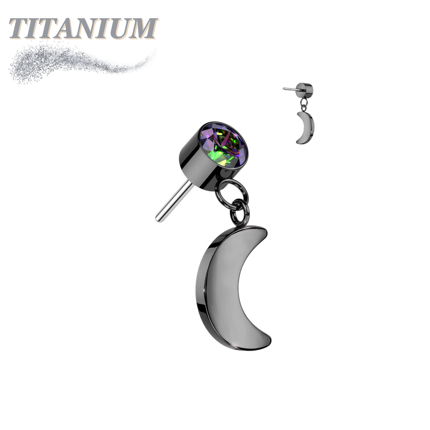 Titanium Threadless Round Bezel with Dangle Crescent Moon (Top Only)