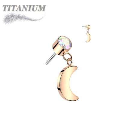 Titanium Threadless Round Bezel with Dangle Crescent Moon (Top Only)