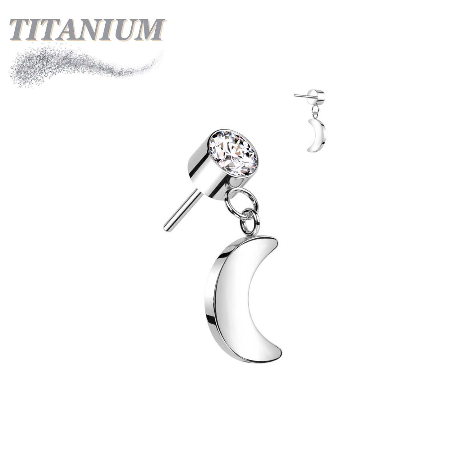 Titanium Threadless Round Bezel with Dangle Crescent Moon (Top Only)
