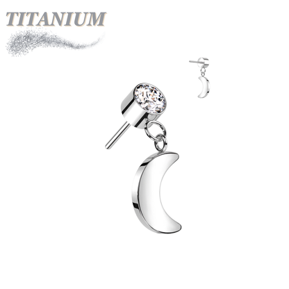 Titanium Threadless Round Bezel with Dangle Crescent Moon (Top Only)