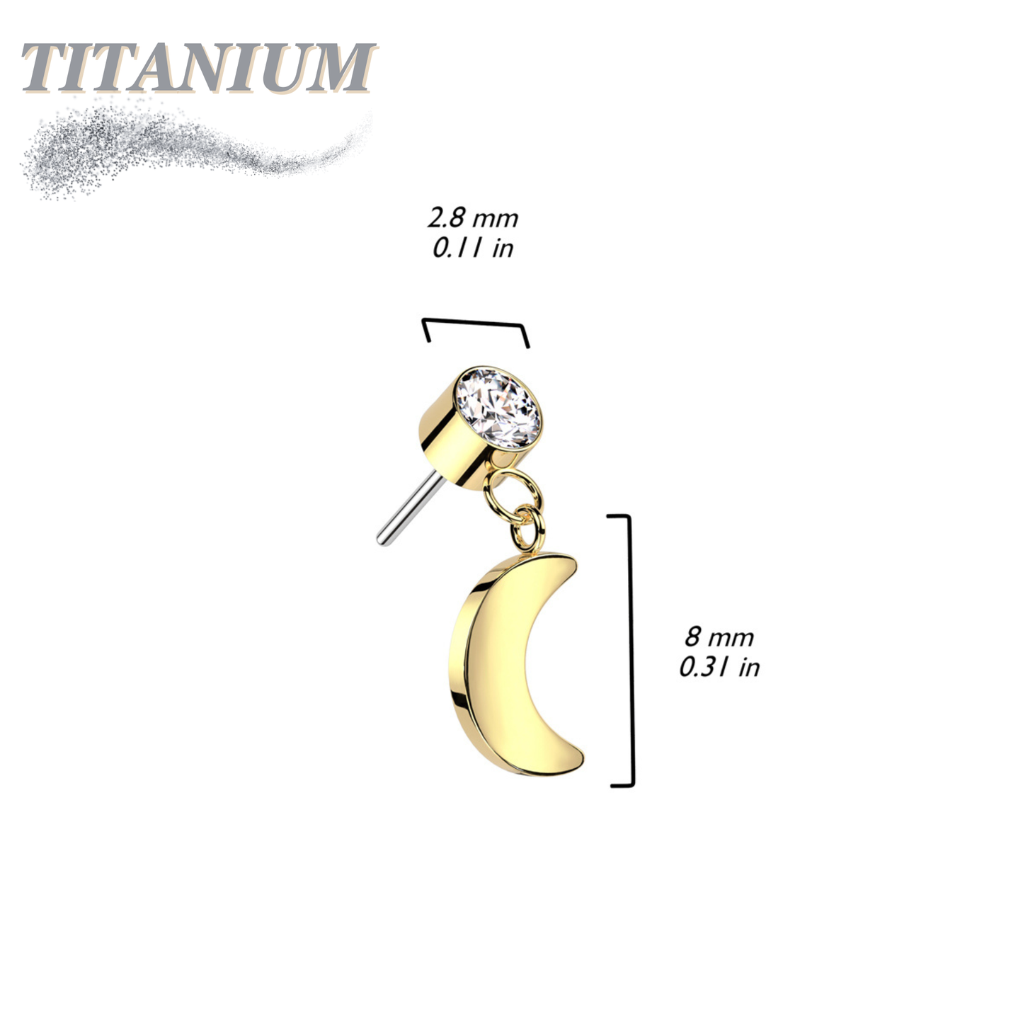 Titanium Threadless Round Bezel with Dangle Crescent Moon (Top Only)