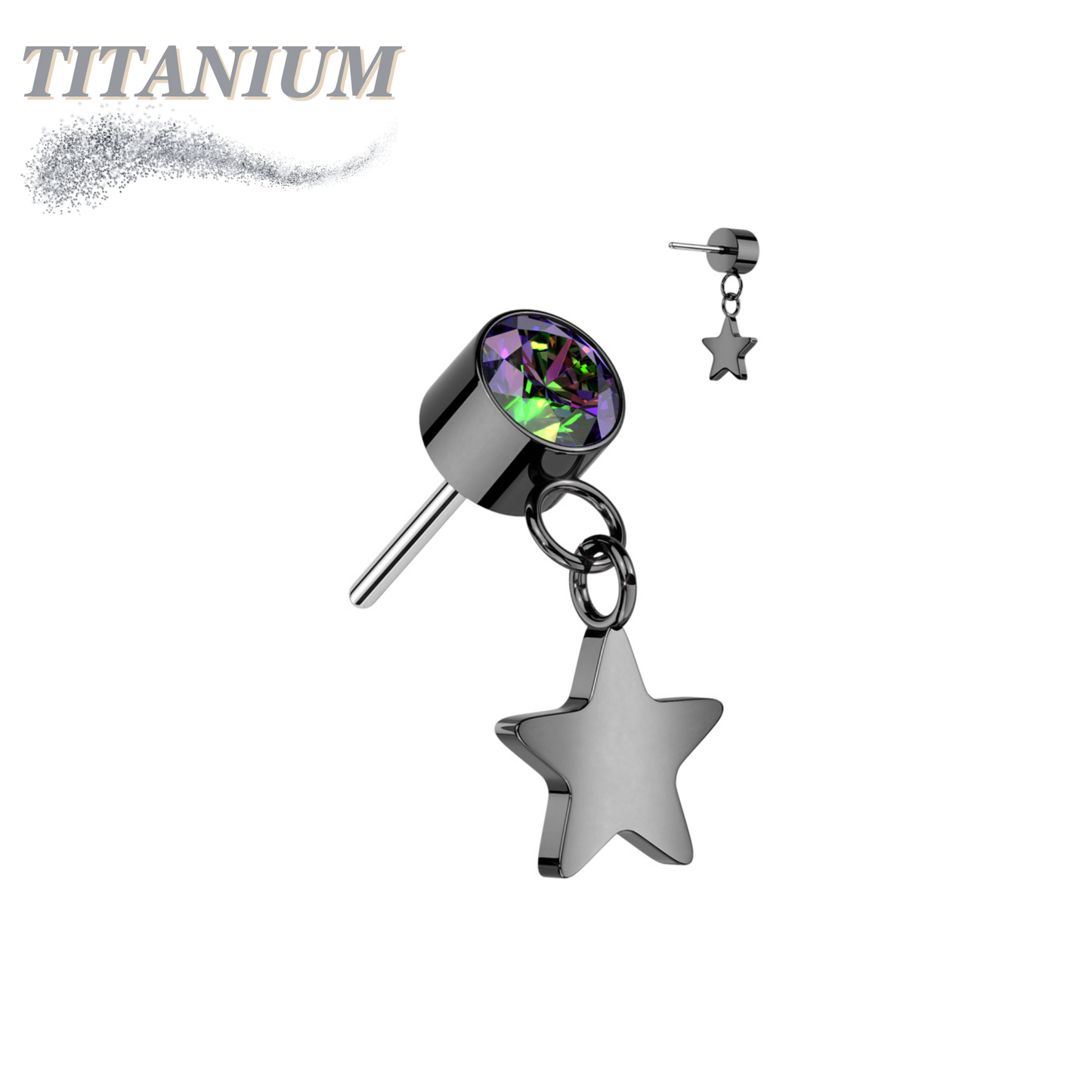 Titanium Threadless Round Bezel with Dangle Star (Top Only)