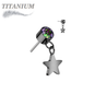 Titanium Threadless Round Bezel with Dangle Star (Top Only)