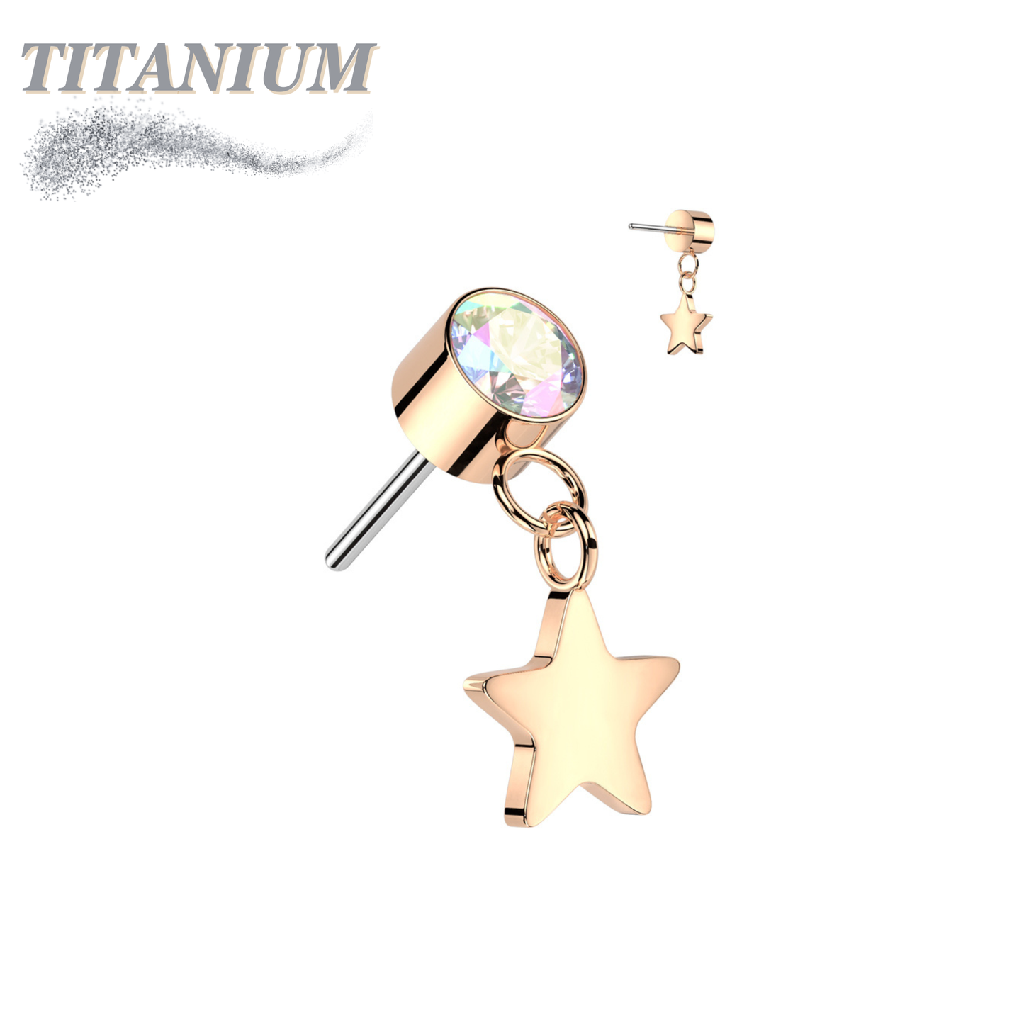 Titanium Threadless Round Bezel with Dangle Star (Top Only)