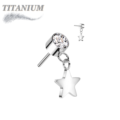 Titanium Threadless Round Bezel with Dangle Star (Top Only)