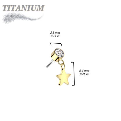Titanium Threadless Round Bezel with Dangle Star (Top Only)