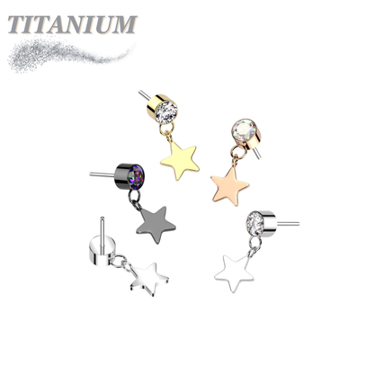 Titanium Threadless Round Bezel with Dangle Star (Top Only)