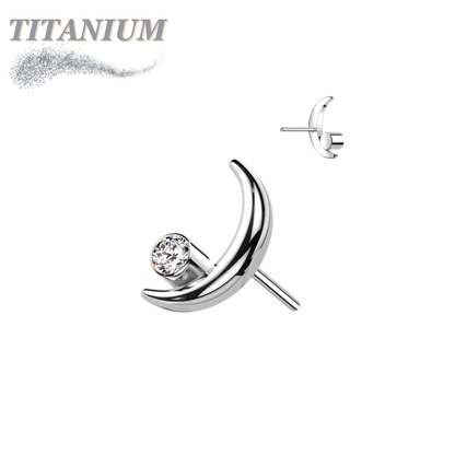 Titanium Threadless Crescent Moon with Bezel CZ (Top Only)