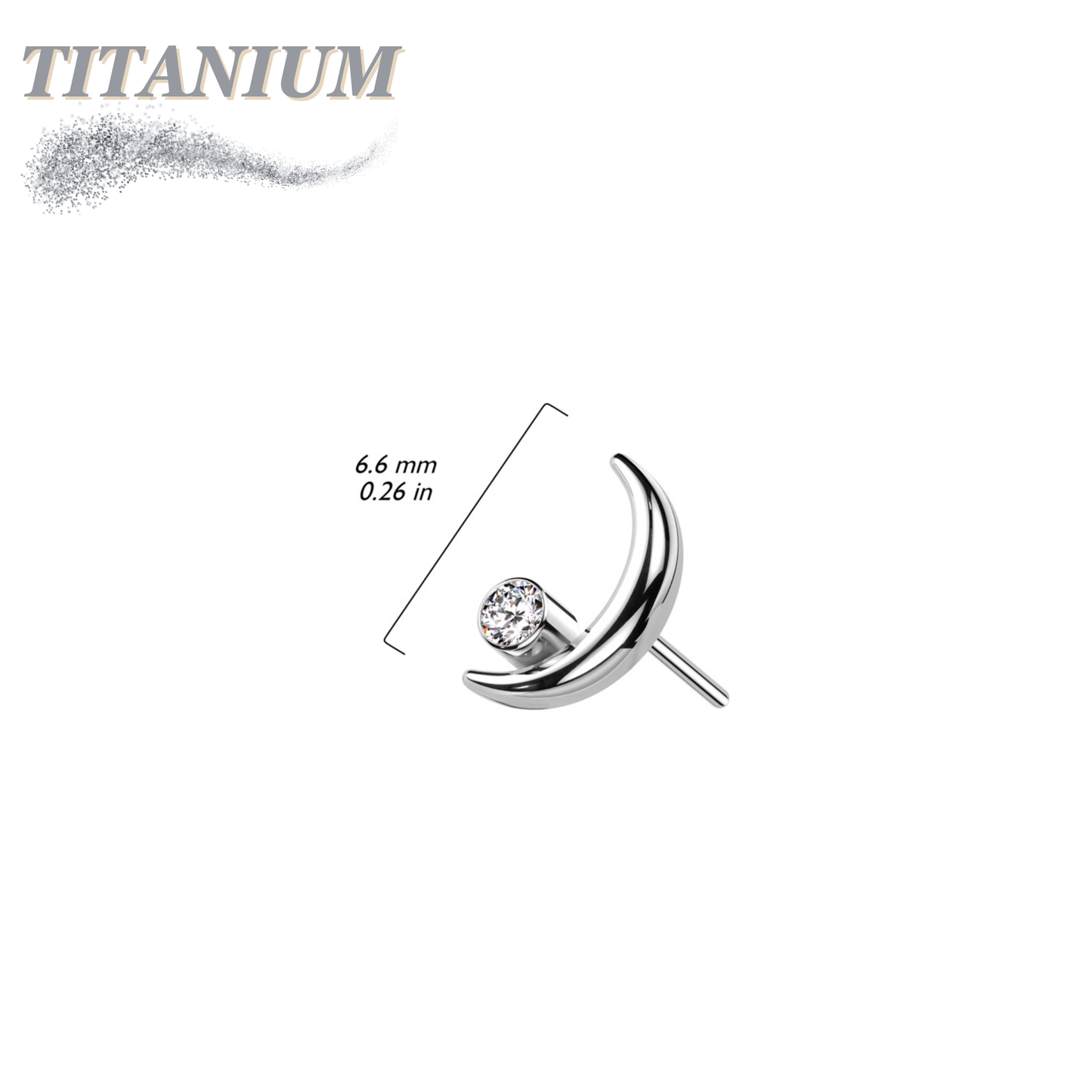 Titanium Threadless Crescent Moon with Bezel CZ (Top Only)