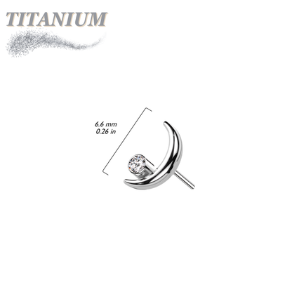 Titanium Threadless Crescent Moon with Bezel CZ (Top Only)