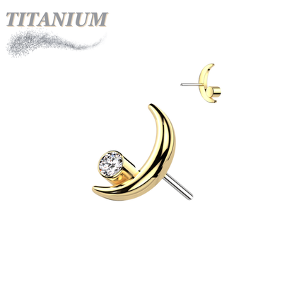 Titanium Threadless Crescent Moon with Bezel CZ (Top Only)