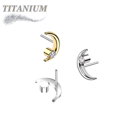 Titanium Threadless Crescent Moon with Bezel CZ (Top Only)