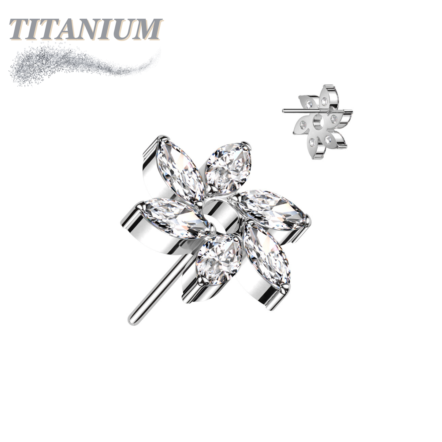 Titanium Threadless Marquise CZ Pinwheel Flower (Top Only)