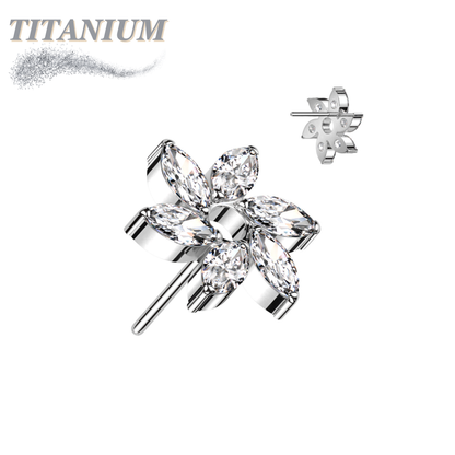 Titanium Threadless Marquise CZ Pinwheel Flower (Top Only)