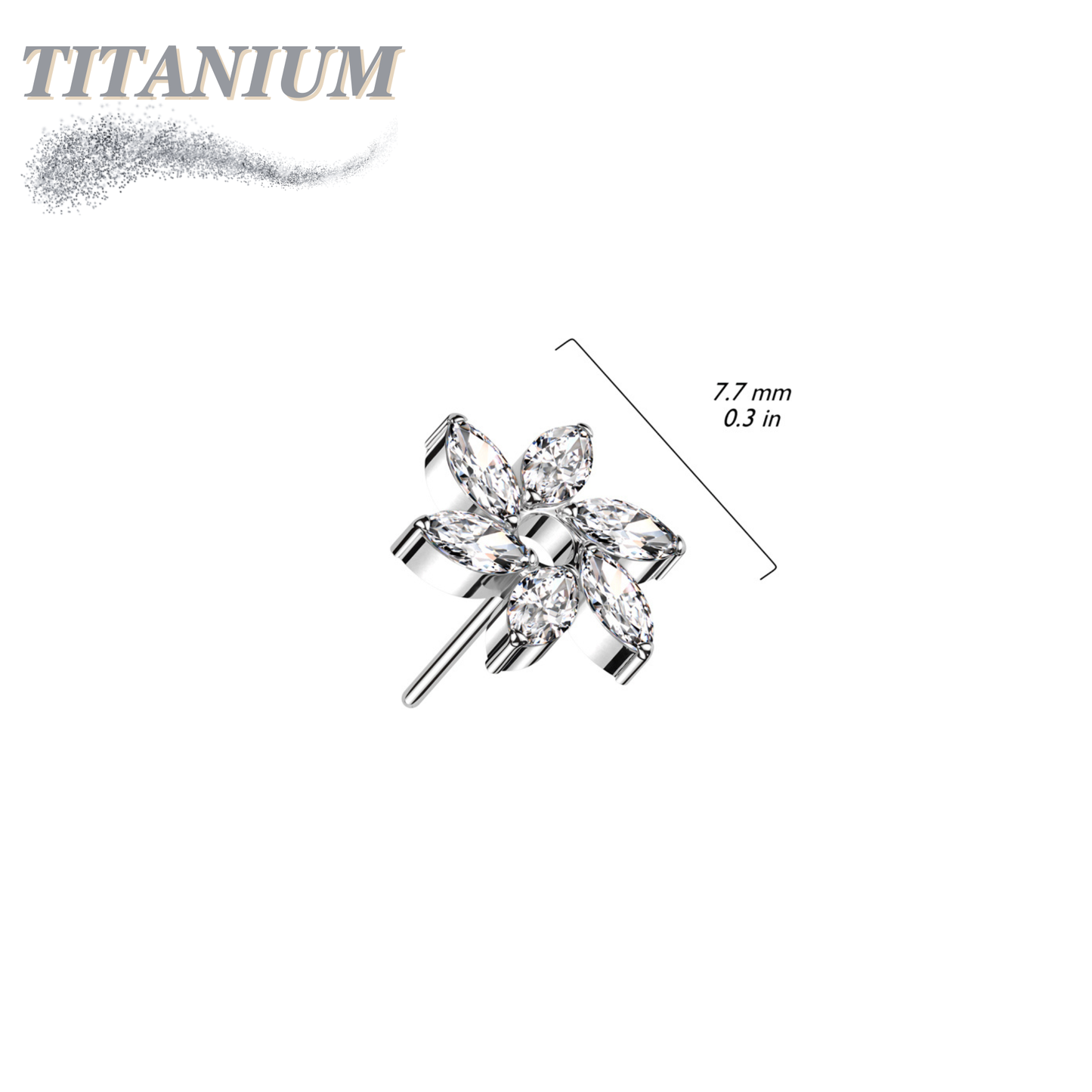 Titanium Threadless Marquise CZ Pinwheel Flower (Top Only)