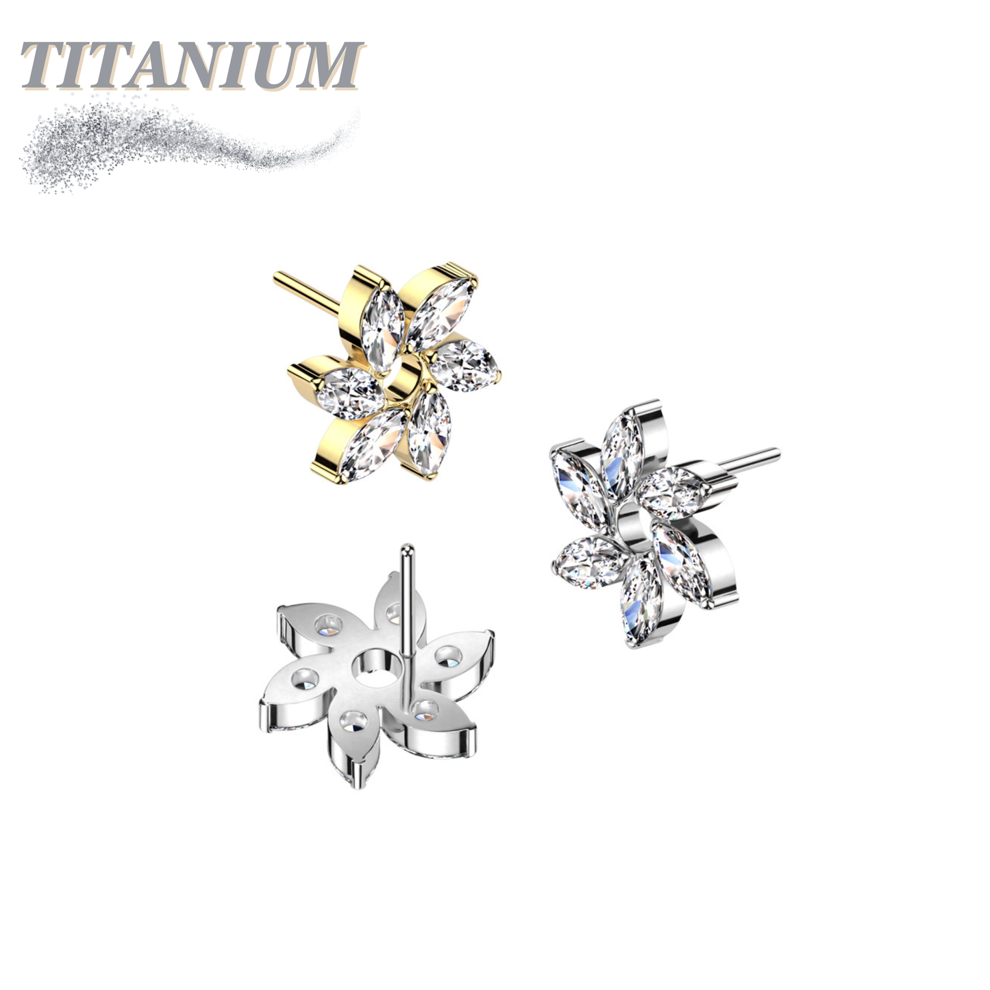 Titanium Threadless Marquise CZ Pinwheel Flower (Top Only)