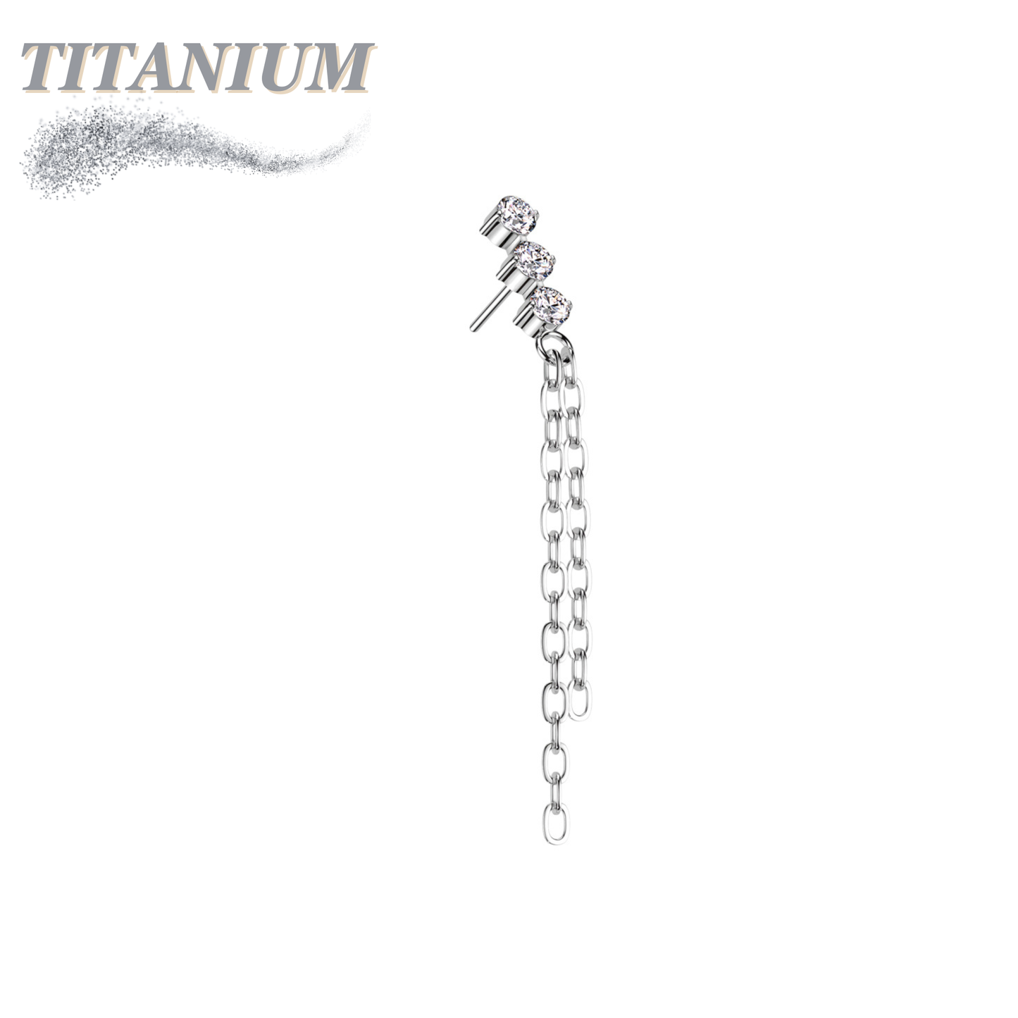Titanium Threadless 3CZ with Double Dangle Chain (Top Only)