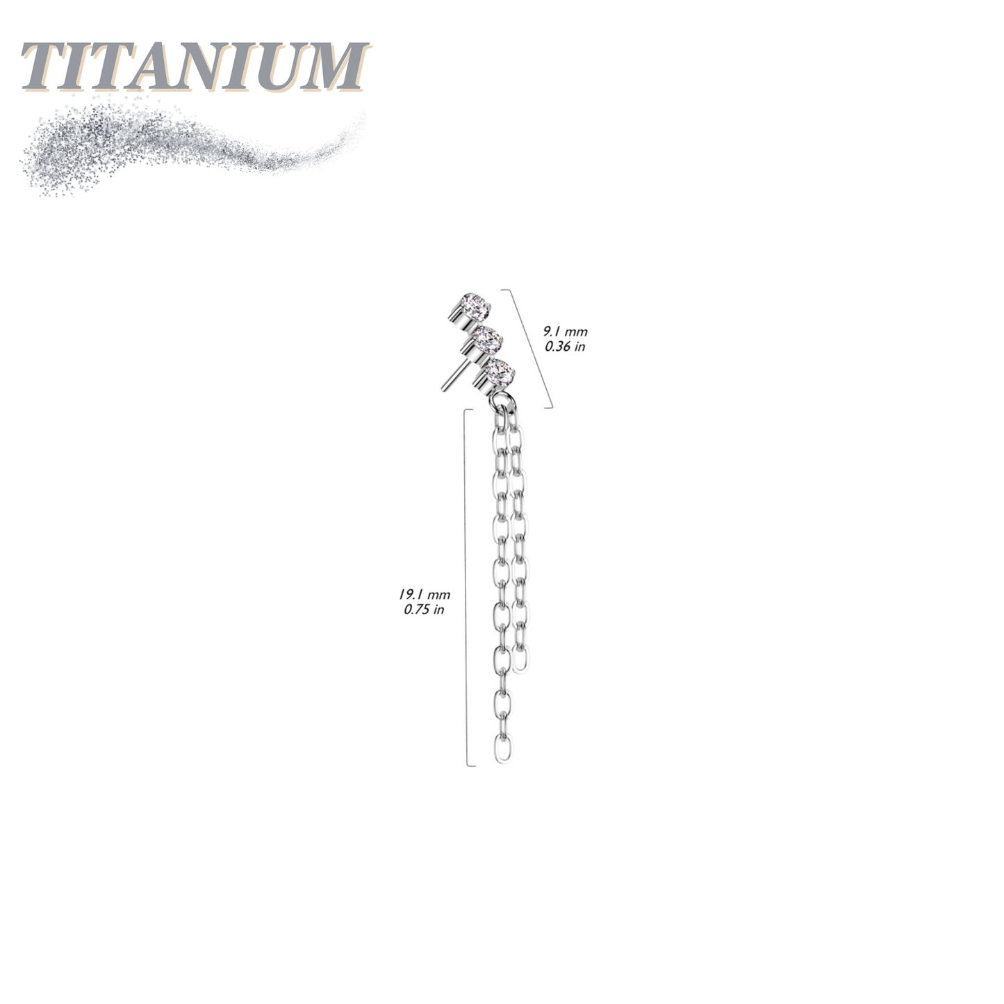 Titanium Threadless 3CZ with Double Dangle Chain (Top Only)