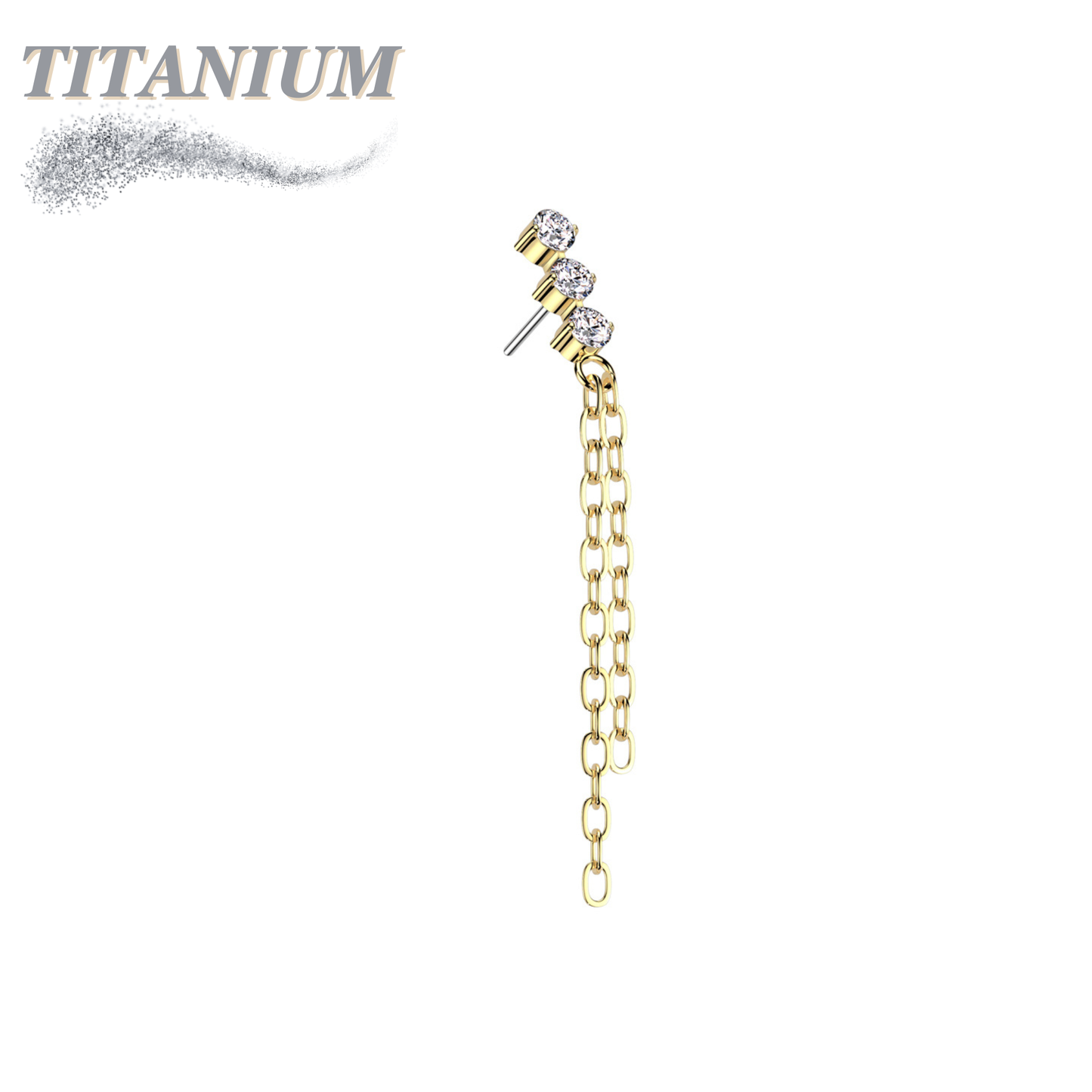 Titanium Threadless 3CZ with Double Dangle Chain (Top Only)