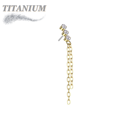 Titanium Threadless 3CZ with Double Dangle Chain (Top Only)