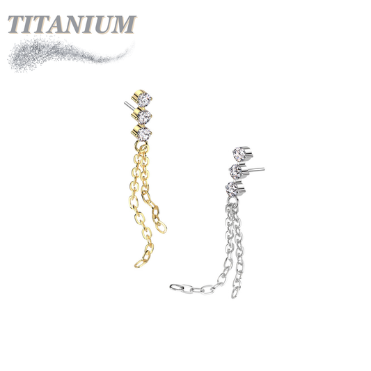 Threadless Titanium 3CZ with Double Dangle Chain Top Only