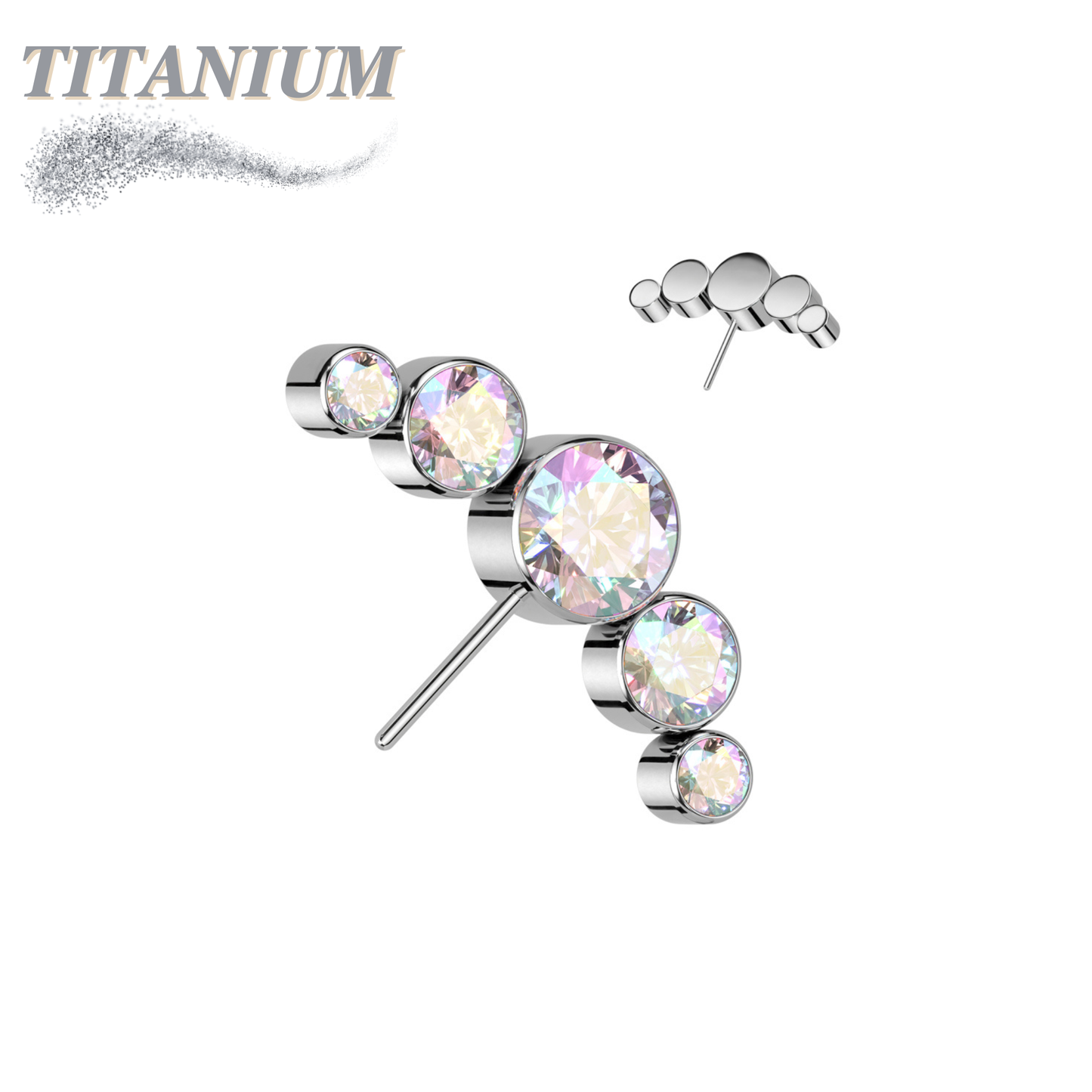 Titanium Threadless Front Facing 5 CZ Bezel Curve (Top Only)