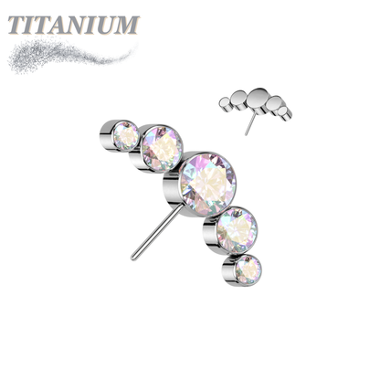 Titanium Threadless Front Facing 5 CZ Bezel Curve (Top Only)