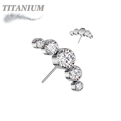 Titanium Threadless Front Facing 5 CZ Bezel Curve (Top Only)