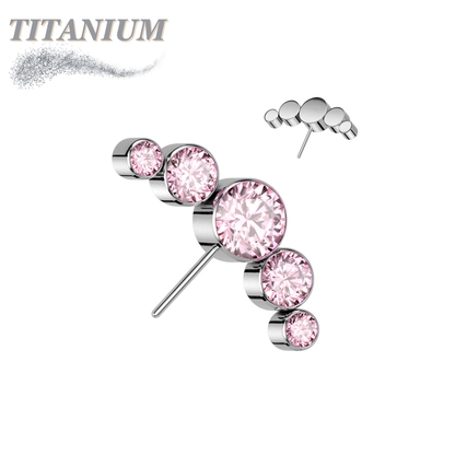 Titanium Threadless Front Facing 5 CZ Bezel Curve (Top Only)