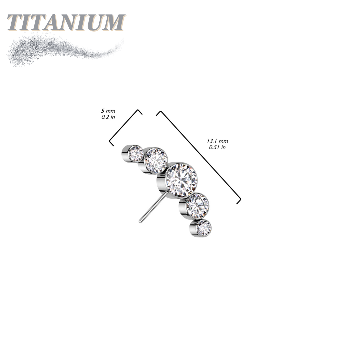 Titanium Threadless Front Facing 5 CZ Bezel Curve (Top Only)