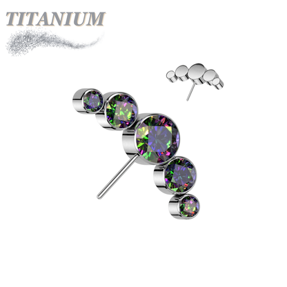 Titanium Threadless Front Facing 5 CZ Bezel Curve (Top Only)