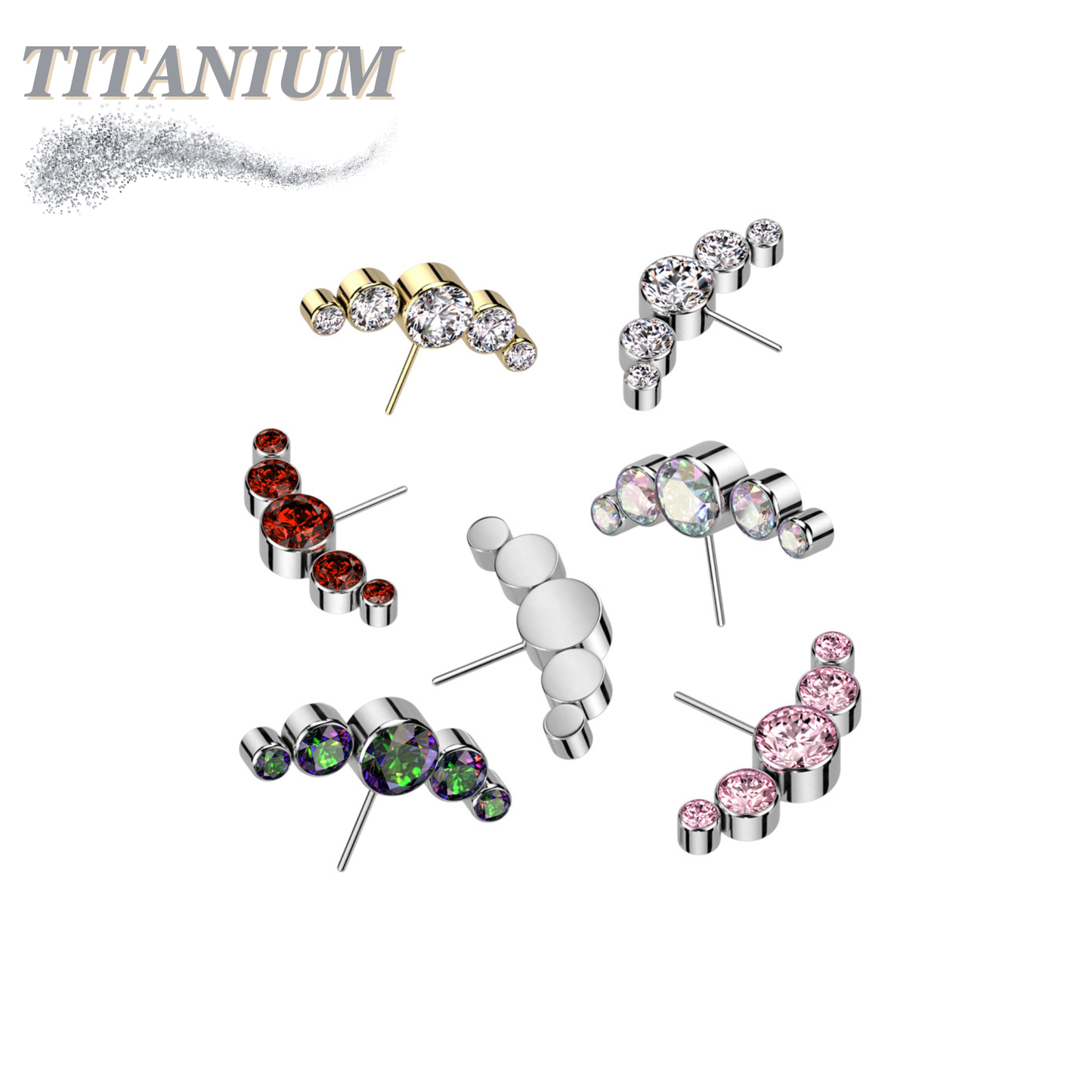 Titanium Threadless Front Facing 5 CZ Bezel Curve (Top Only)
