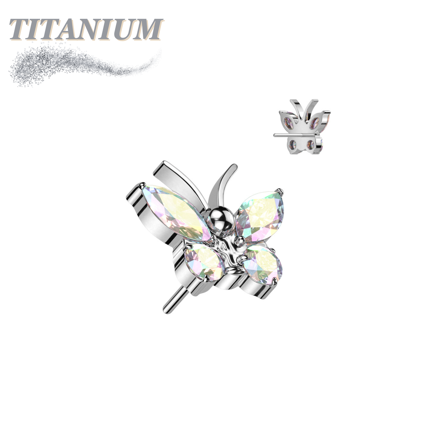 Titanium Threadless CZ Butterfly (Top Only)