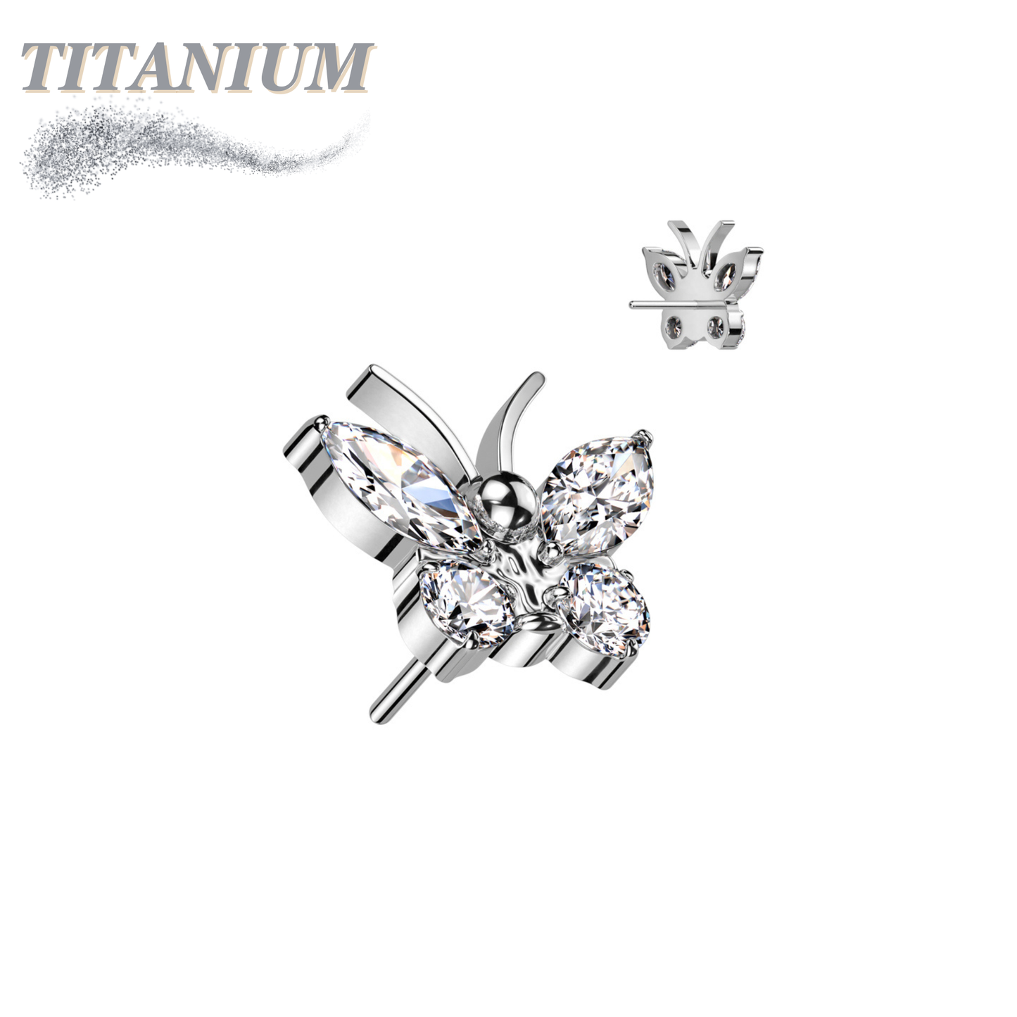 Titanium Threadless CZ Butterfly (Top Only)