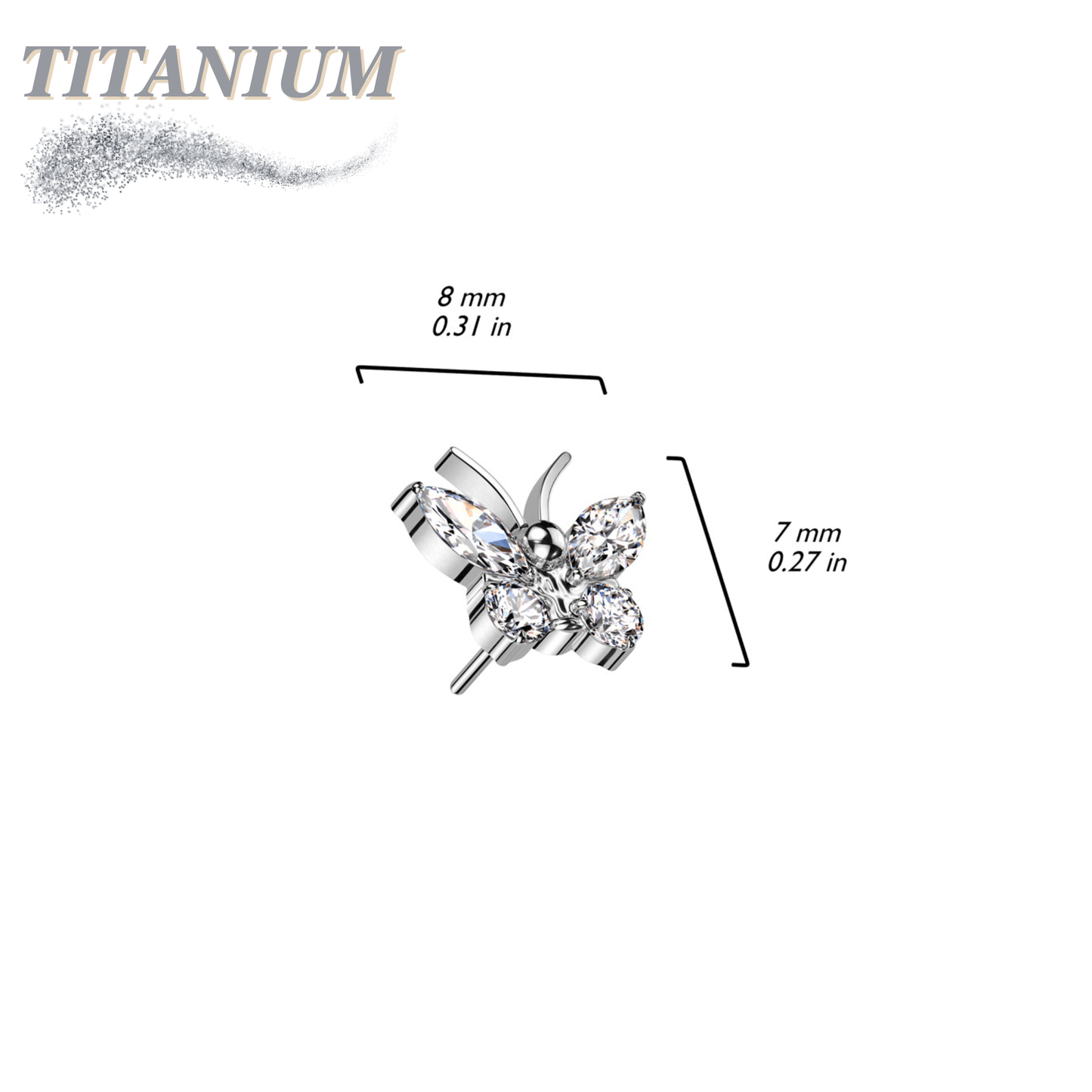 Titanium Threadless CZ Butterfly (Top Only)