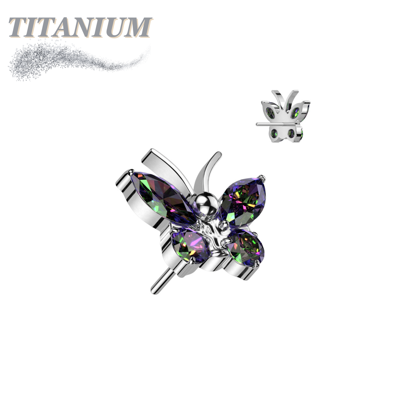 Titanium Threadless CZ Butterfly (Top Only)