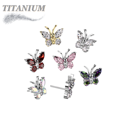 Titanium Threadless CZ Butterfly (Top Only)