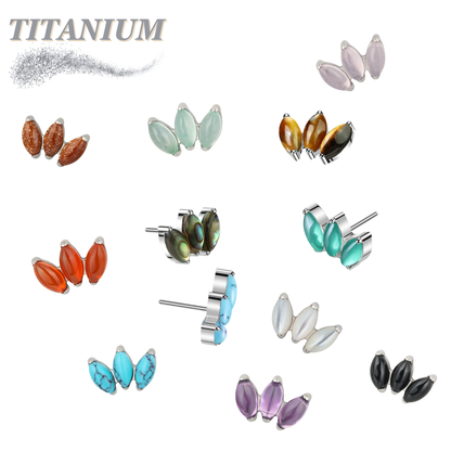 Titanium Threadless Triple Marquise Fan Natural Stone (Top Only)