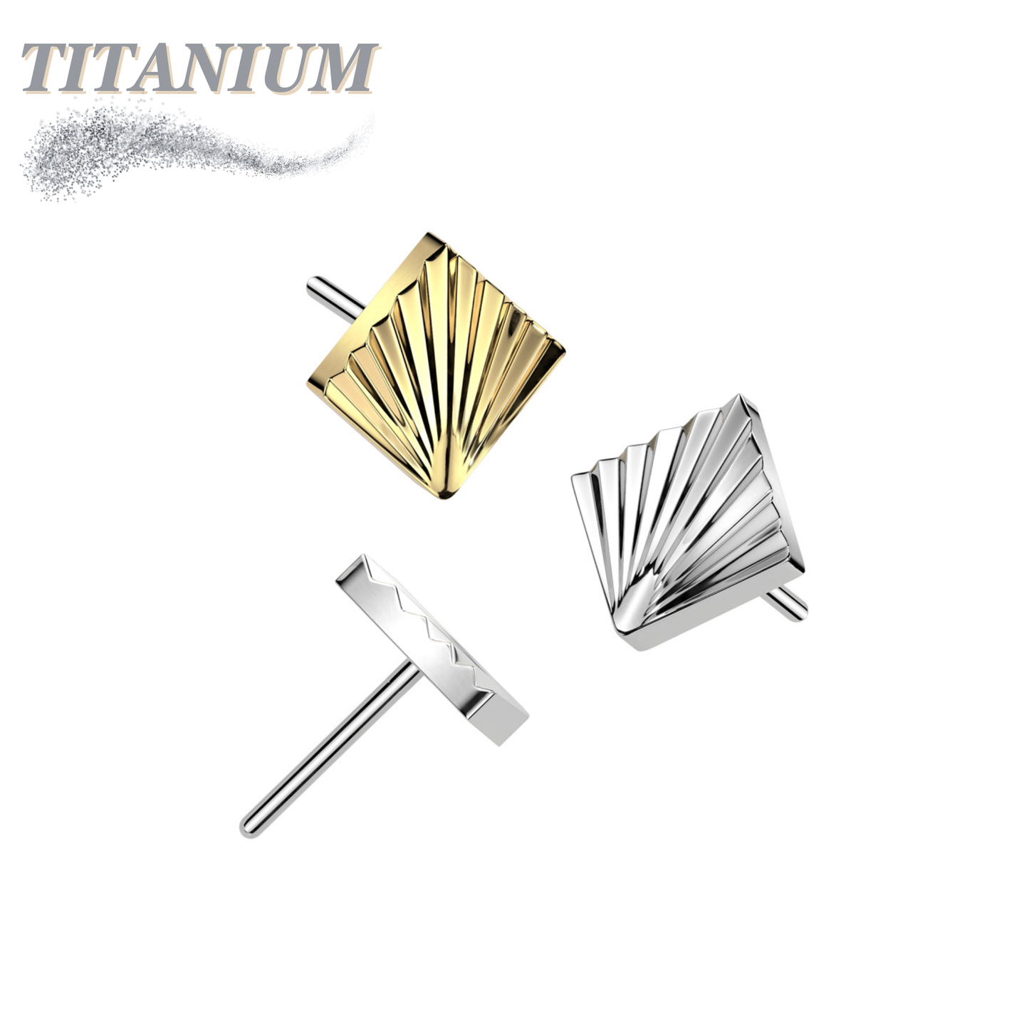 Titanium Threadless Square Shape Ridged (Top Only)