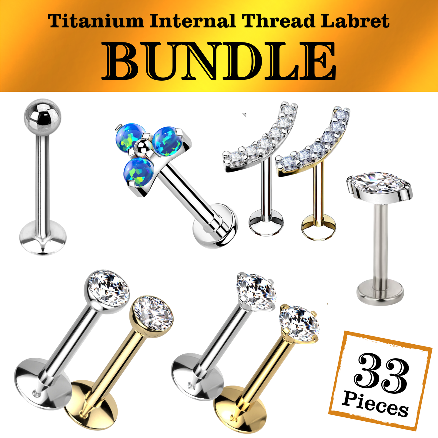 Titanium Internal Thread Labret Bundle (33 pc)