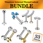 Titanium Internal Thread Labret Bundle (33 pc)