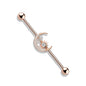 Surgical Steel/Brass Externally Threaded Industrial Barbell with CZ Paved Moon and Center Star (CLEARANCE)