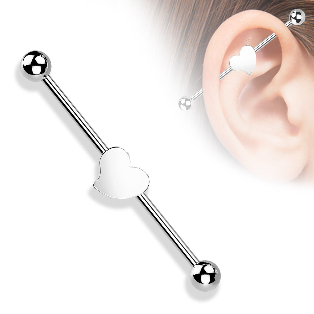 Surgical Steel Externally Threaded Heart Industrial Barbell